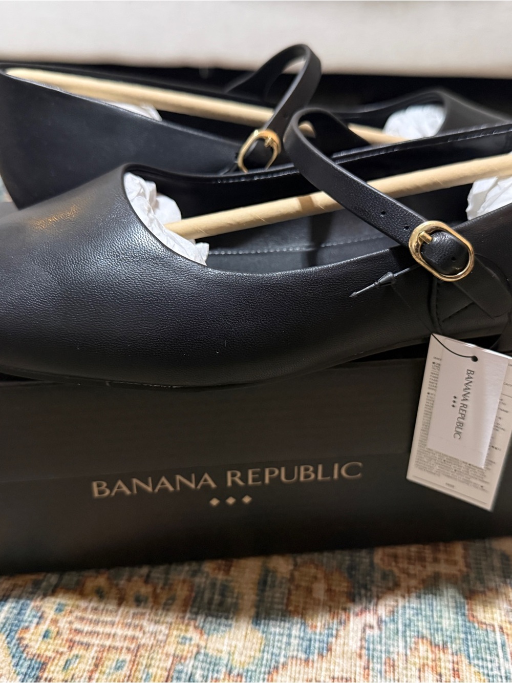 Banana Republic Black Mary Jane Flats with Gold Buckle Accent